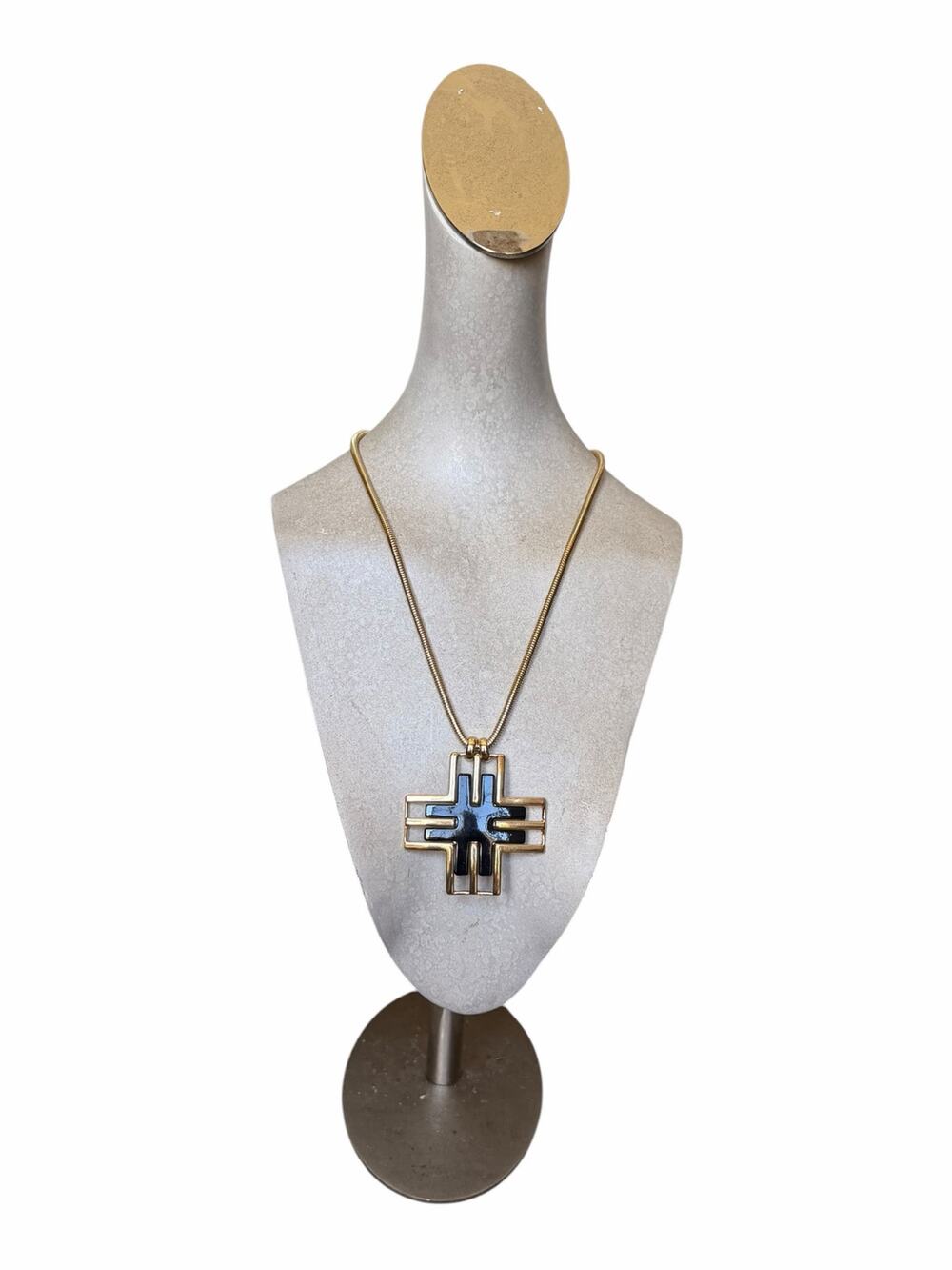Jules Smith Black Enamel Cross Pendant Necklace Gold Tone Statement Jewelry